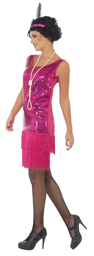 Smiffy's Womens Fun Time Flapper 1920s Hot Pink Costume 20's Fancy Dress