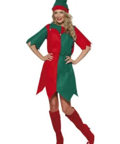 Smiffy's Elf Red And Green Adult Women's Christmas Costume