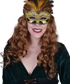 Tomfoolery Womens Masquerade Gold Mask With Feathers