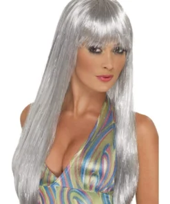 Smiffys Glitter Silver Disco Wig For Adults