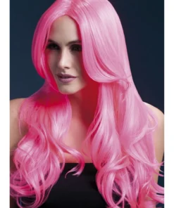 Smiffys Khloe Neon Pink Heat Resistant Accessory Wig Womens