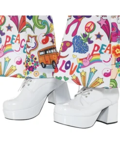 Smiffys Groovy 70s Mens White Platform Shoes