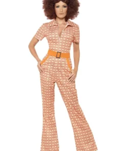 Smiffys Womens 1970s Chic Costume Woman's Orange Jumpsuit