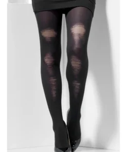 Smiffy's Distressed Opaque Tights Black Womens