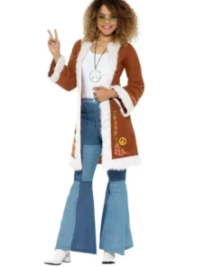 Smiffys Womens Retro Afghan Coat, Brown