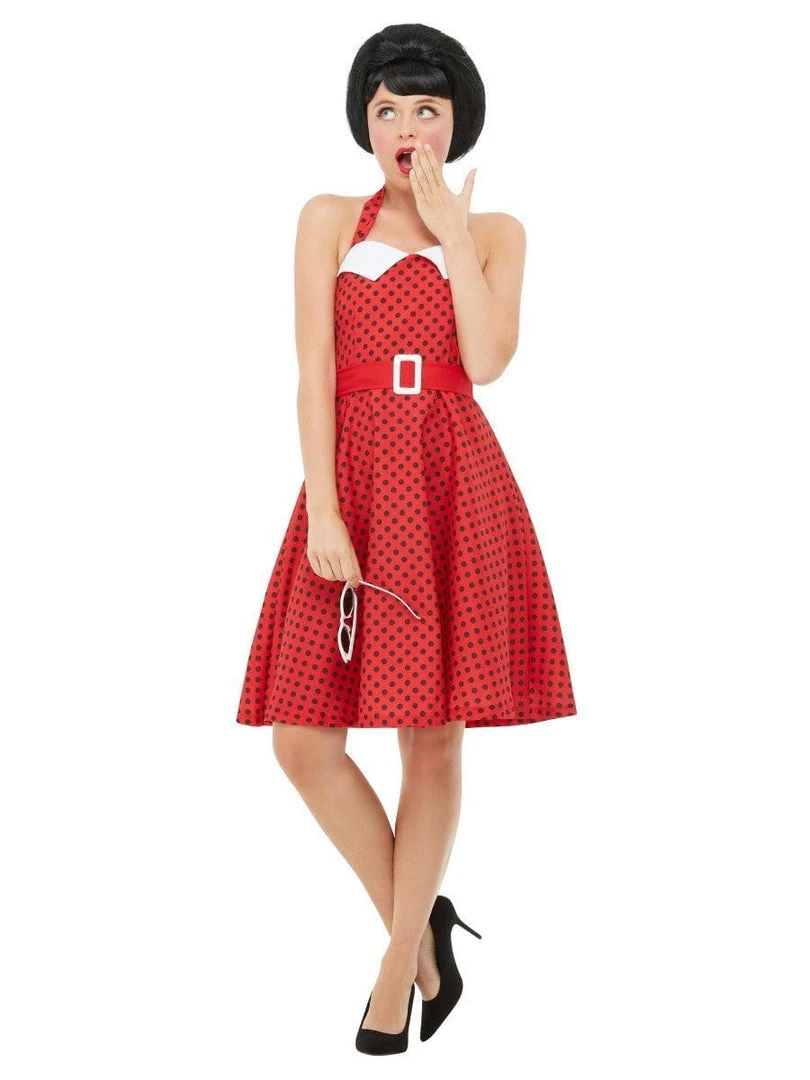 Smiffys Womens Red 1950's Rockabilly Women Costume Dress 4 Smiffys Womens Red 1950's Rockabilly Women Costume Dress