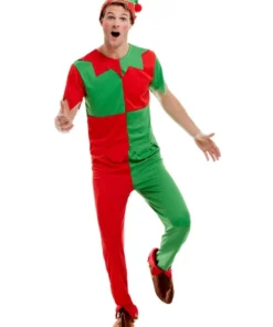 Smiffy's Elf Green & Red Adult Men's Costume Mens