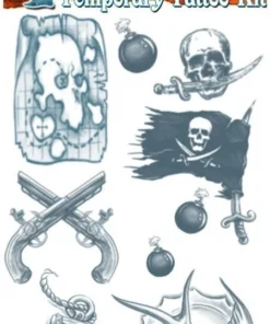 Tinsley Transfers Womens Pirate Fake Temporary Tattoo Buccaneer Costume Kit Makeup