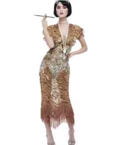Smiffys Gatsby Deluxe 20s Sequin Gold Flapper Adult Women's Costume Womens