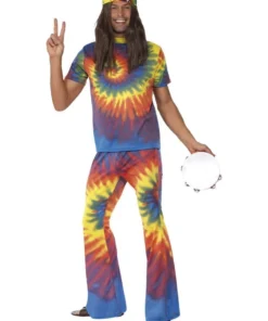 Smiffys 60's Tie Dye Top And Flared Trousers Mens