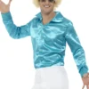 Smiffy's Disco 60s 70s Groovy Mens Blue Satin Shirt