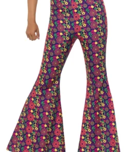 Smiffy's Psychedelic CND 60s 70s Peace Sign Hippie Womens Flares