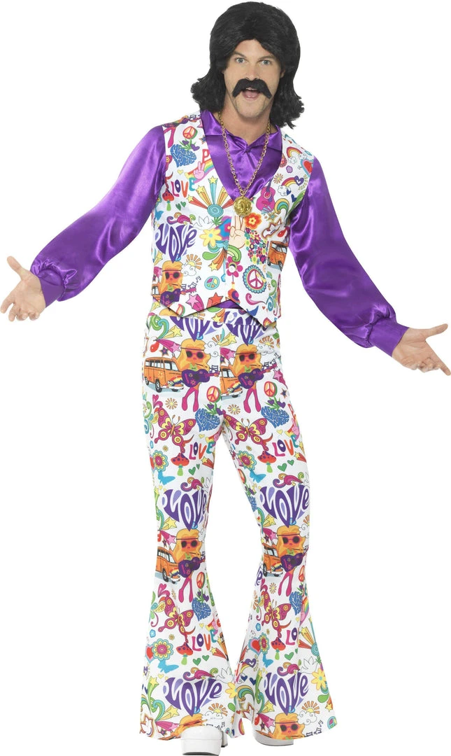 Smiffy's Groovy 60s Hippie Mens Disco Flares And Vest Suit 3 Smiffy's Groovy 60s Hippie Mens Disco Flares And Vest Suit