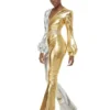 Smiffy's Womens 70s Super Chic Gold Silver Disco Costume