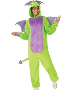 Rubies Dragon Green Furry Onesie Costume For Adults Womens