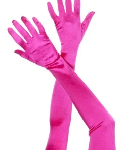 Music Legs Formal Hot Pink Long Satin Quality 1920's Stretchy Costume Gloves Womens