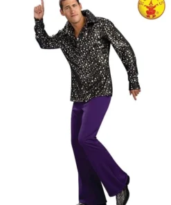 Rubie's 70s Disco Shirt Black With Silver Stars Mens