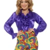 Smiffy's Disco 70s Purple Satin Ruffle Disco Women's Blouse