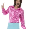 Smiffy's Disco 60s 70s Groovy Mens Pink Satin Shirt 2 Smiffy's Disco 60s 70s Groovy Mens Pink Satin Shirt