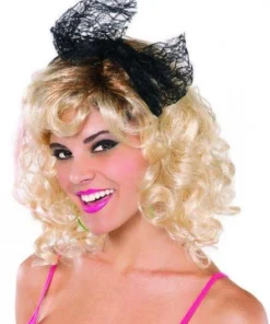 Amscan Popstar 80s Black Lace Bow Headband