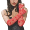 Rubies Heart Red Fishnet Fingerless Long Gloves For Adults