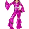 Smiffy's Womens Disco Ladies Pink 70s Girl Pop Star Flares Fancy Dress Costume
