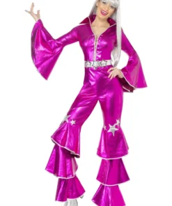 Smiffy's Womens Disco Ladies Pink 70s Girl Pop Star Flares Fancy Dress Costume