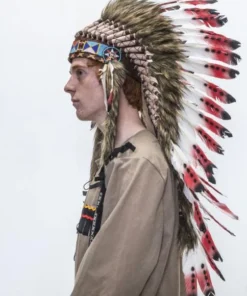 Interalia Womens Indian Authentic Native American Headdress With Red Feathers