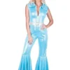 Karnival Costumes Disco Diva 70s Blue Shimmering Jumpsuit Womens