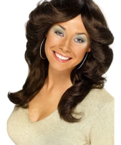 Smiffy's Farrah Flick 70s Disco Layered Wavy Brown Wig