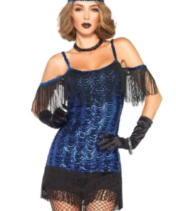 Leg Avenue Womens Gatsby Flapper Blue Sequin Fringed 1920s Costume