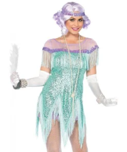 Leg Avenue Foxtrot Flirt Gatsby 1920's Women's Aqua Flapper Fancy Dress Hire Costume Womens