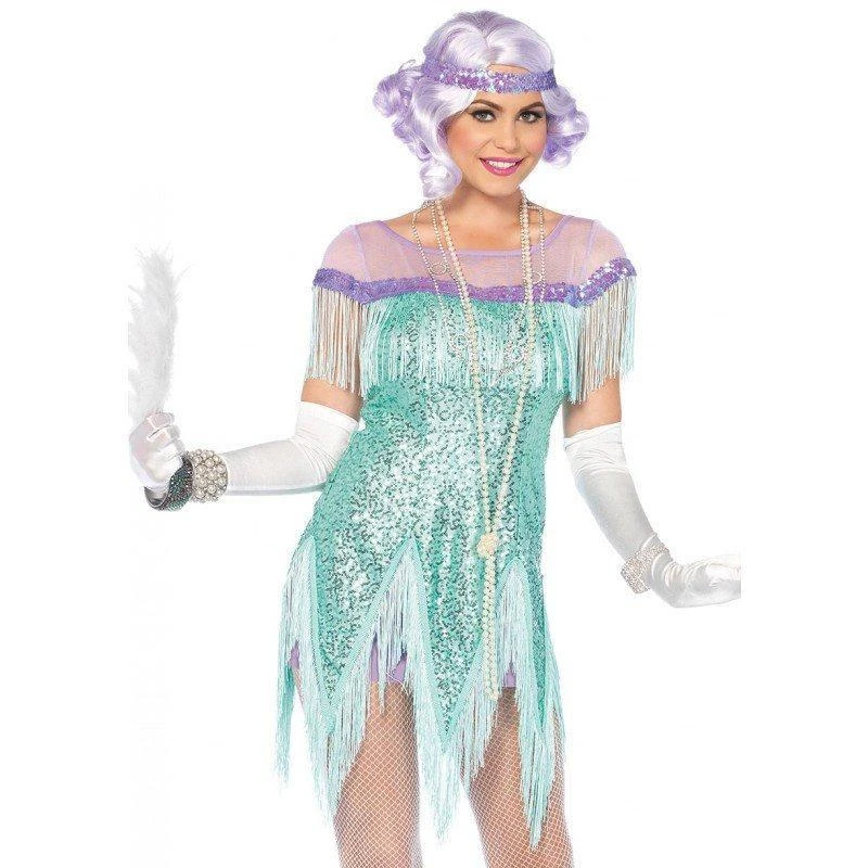 Leg Avenue Foxtrot Flirt Gatsby 1920's Women's Aqua Flapper Fancy Dress Hire Costume Womens