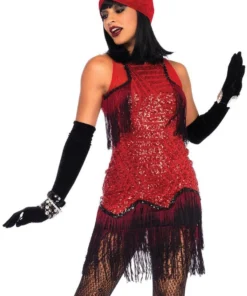 Leg Avenue Womens Gatsby Girl 1920s Burgundy Sequin Fringed Flapper Costume