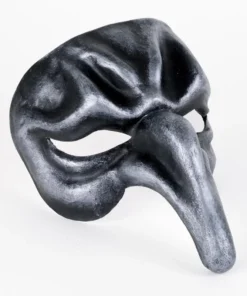 Carta Alta Long Nosed Masquerade Mask Silver & Black Coloured Male Venetian