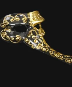 Carta Alta Long Nose Masquerade Male Venetian Mask Gold & Black