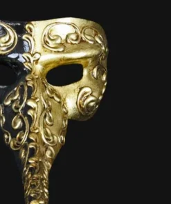 Carta Alta Long Nose Masquerade Male Venetian Mask Gold & Black