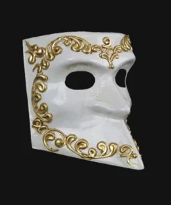 Carta Alta Mask Men's Venetian White & Gold Baroque Masquerade