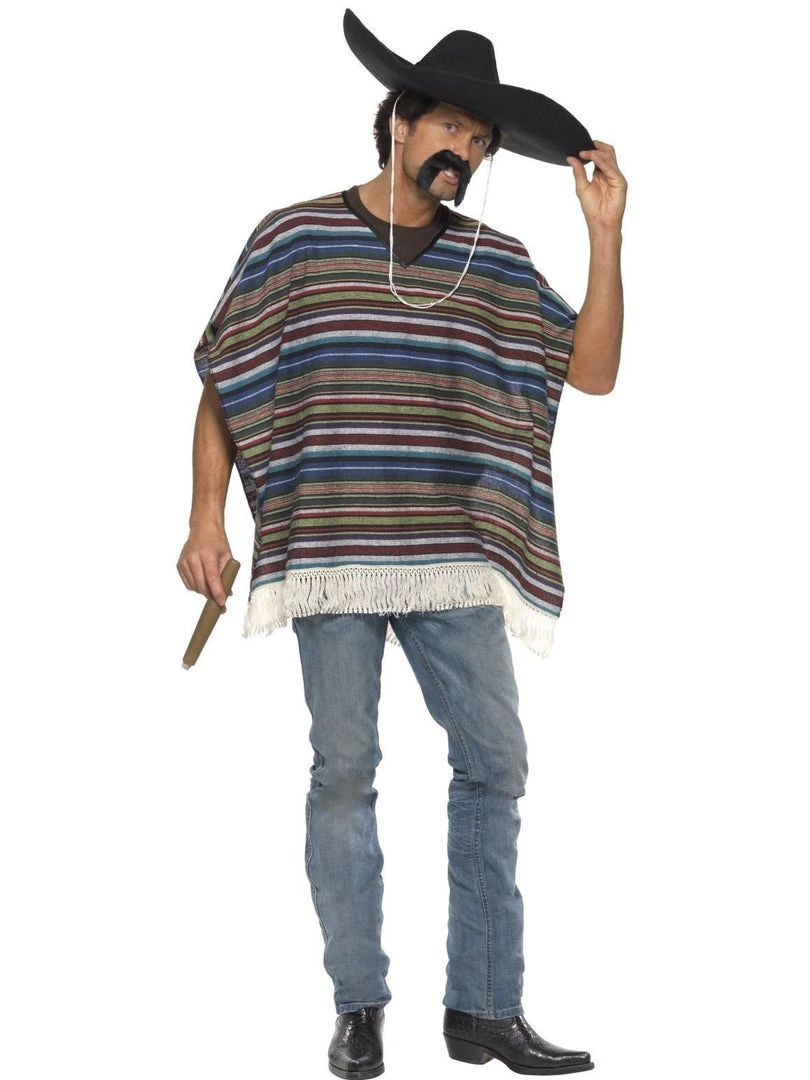 Smiffy's Poncho Mexican Men's Fiesta Bandit Costume Mens 3 Smiffy's Poncho Mexican Men's Fiesta Bandit Costume Mens
