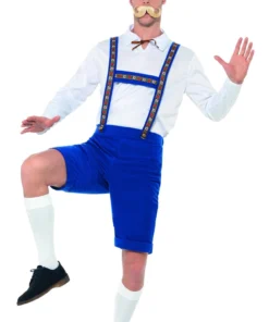 Smiffy's Oktoberfest Bavarian Blue Short Lederhosen Costume Mens