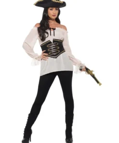 Smiffys Womens Pirate Shirt Ivory Deluxe Adult Women's Costume