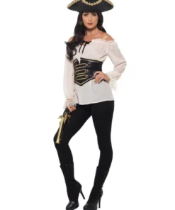 Smiffys Womens Pirate Shirt Ivory Deluxe Adult Women's Costume