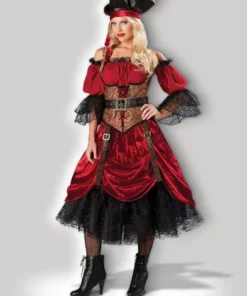 In Character Pirate Wench Swashbuckling Scarlet Womens Costume Hire