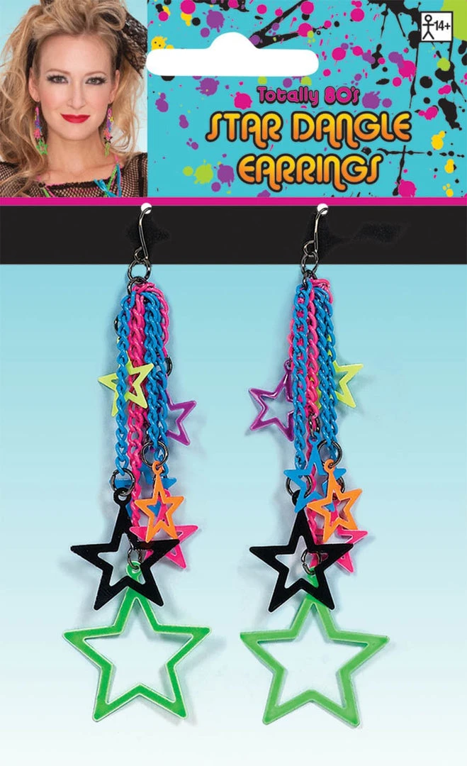 Amscan Totally 80s Star Dangle Earrings Womens 3 Amscan Totally 80s Star Dangle Earrings Womens
