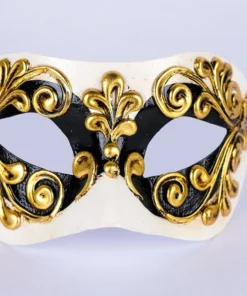 Carta Alta Masquerade Venetian Eye Mask White Black With Gold Decor Womens