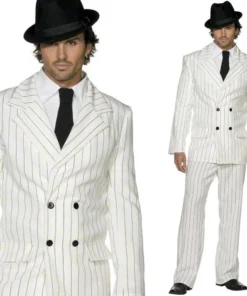 Smiffy's Gangster White Pin Striped Costume Suit