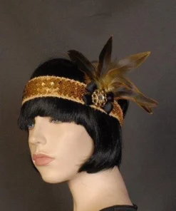 Interalia Flapper Headband Deluxe Gold And Black Feathers