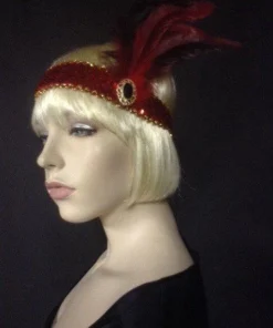 Interalia Womens Flapper Headband Deluxe Red Feathers