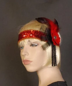 Interalia Felt Flower Flapper Headband Deluxe Red