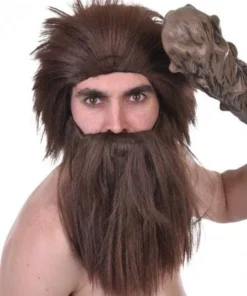 Tomfoolery Caveman Brown Beard And Wig Costume Set